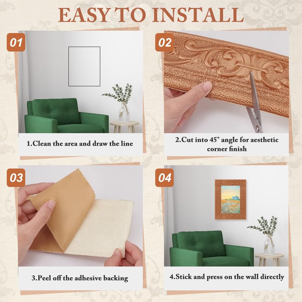 HASTHIP® 30Ft Trim Sticker Vintage 3D Embossing Decal for Home Decor Background Frame Cuttable Self-Adhesive Decorative Yellowish Border for Wall Photo Frame 3 inches x 30Ft 2 PCS HASTHIP® 30Ft Trim Sticker Vintage 3D Embossing Decal for Home Decor Background Frame Cuttable Self-Adhesive Decorative Yellowish Border for Wall Photo Frame 3 inches x 30Ft 2 PCS